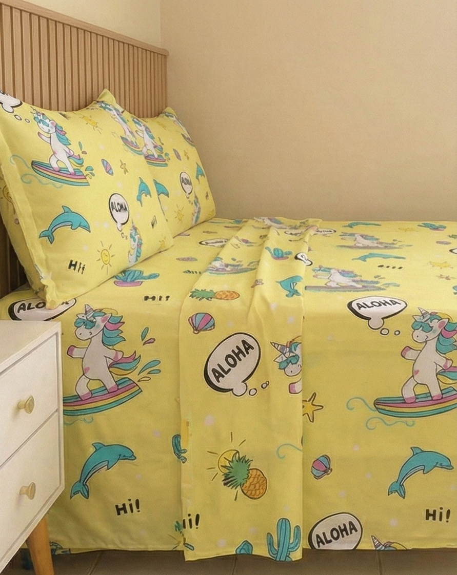 Yellow Unicorn Bed sheets -Kids- 4 pieces