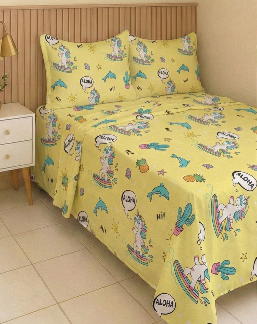 Yellow Unicorn Bed sheets -Kids- 4 pieces