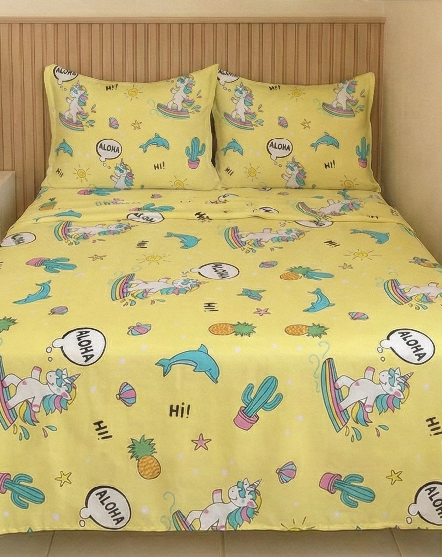 Yellow Unicorn Bed sheets -Kids- 4 pieces